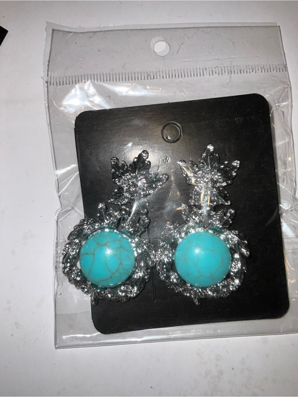 Turquoise Stone Silver Leaf Drop Earrings - Womens Jewelry